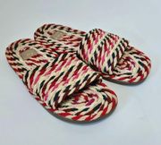 Crown & Ivy Piper Red Multi Satin Slide Sandals Size 7