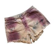 Fringe Hem Tie Dyed Cotton Jean Shorts, Sz L