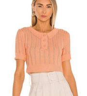 NWT  Phoebe Pointelle Peach Polo Sweater Cropped Pastel Large