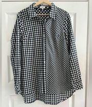 Navy/White Mixed Gingham Button Up Blouse - Women L