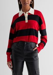 Striped Novelty Button Polo Sweater