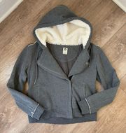 grey hooded zip up Peacoat style jacket Sherpa lined Women’s size medium