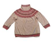 J. Jill tan wool blend red embroidered fair isle turtleneck sweater