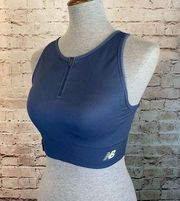 New Balance Sports Bra Vintage Indigo Blue High Neck Zip Medium Impact Large