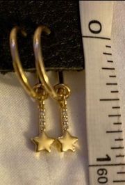 NWOT Stamped 14K GF Gold Hoop Earrings with Dangling Gold CZ Stars