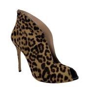 Gianvito Rossi Vamp Calf Hair Leopard Print Ankle Boots Brown Size 37.5