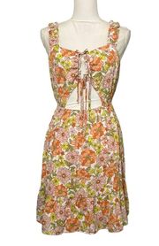 NWT  Peach Pink Yellow Pastel Retro 60s Floral Print Babydoll Dress New