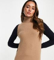 NWT FRENCH CONNECTION Baby Soft Turtleneck Jumper ColorBlock Camel Navy