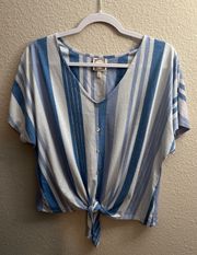 White and Blue Striped Truself Short Sleeve Top