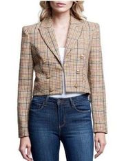 Elie Elie Tahari Women's Wool Crop Houndstooth Print Plaid  Blazer Jacket Sz 2