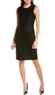 💕ST JOHN💕 Sequin Tweed Knit Sleeveless Shift Dress Black Gold Metallic 10 NWOT