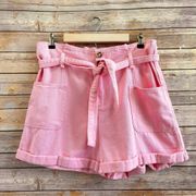 Elodie Pink High Waist Paperbag Tie Front Shorts Size Large NWT