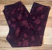 WHBM | Burgundy/Maroon Floral Print Slim Ankle Pant | 10 Curvy