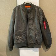 Green puffer flight jacket