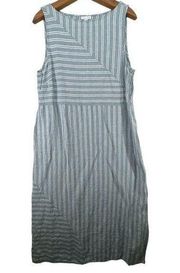 J.Jill Love Linen Maxi Dress Sz L Blue Striped Beachy Casual Pockets Classic