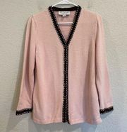 St. John Collection Pink and Brown V Neck Cardigan Sweater with Santana Knit