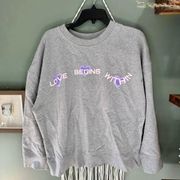 BP Sweatshirt Pullover Long Sleeve Lounge Gray Love Boho Rib Spring Medium M NWT