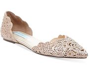 Betsey Johnson Lucy Rhinestone Floral Cutout Flats, Blush Satin, Size 6M