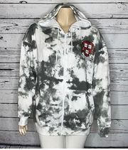 Zoe + Liv NWT Size 1x White & Gray Tie Dye Harvard Zip Front Hoodie Sweatshirt