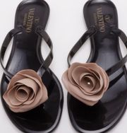 Valentino Black Jelly Couture Rose Thong Flat Sandals Size: 35 | Vacation| Beach