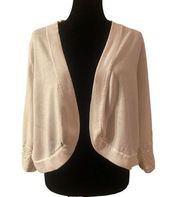 Woman Within Rib Trim Cardigan Sweater with Crocheted Lace Cuffs