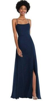 NWT After Six Scoop Neck Convertible Tie Strap Maxi Dress with Front Slit Navy