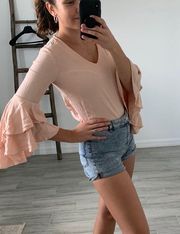 Chelsea28 Peach blouse with double ruffled sleeves / Size XS