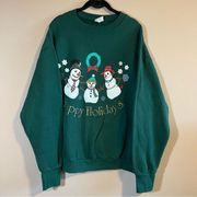 ✨ Vintage Holiday Time Green Happy Holidays Crewneck Sweatshirt Large
