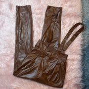 NWT Akira Faux Leather Game Changer Brown Trousers with Spenders Size Small