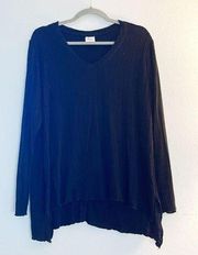 Anthropologie Mote Sweater Black Ribbed V Neck High-Low Sweater L GUC Oversized