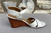 14th & Union white ankle strap wedge heels size 7