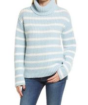 NWT Caslon Striped Sweater Shaker Stitch Turtleneck Blue & Ivory Size Large NEW