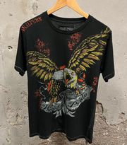 Skalpers Black Y2K Grunge AOP Eagle Print Short Sleeve T-Shirt Large L