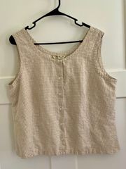 Beige Gingham Linen Tank Top