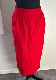 Red wool midi pencil skirt