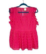 Jasmine & Ginger Pink Ruffle Sleeve Eyelet Babydoll Blouse