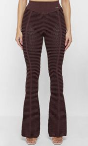 KNITTED CONTOUR FLARED LEGGINGS - BROWN/BLACK