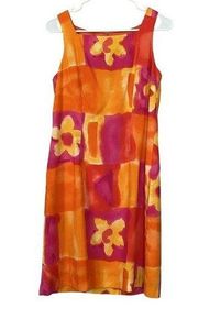 Jessica Howard Dress Size 8 70s Vintage Orange Pink Sleeveless Floral Colorblock