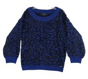 Marc New York Metallic Cheetah Print Sweater Women's Large Blue & Black Animal