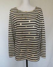 Striped Gold Dot Motif Long Sleeves Knit Top XL