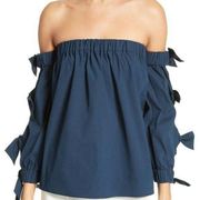 MILLY Blythe off shoulder navy bow sleeve blouse top size Small
