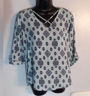 Pink Republic blue criss cross blouse