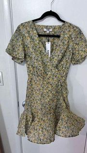 BB DAKOTA STEVE MADDEN YELLOW FLORAL WRAP DRESS WOMENS SZ XS NEW