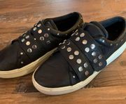 Black Leather Platform Tennis Shoes Studs Rebecca Minkoff Natasha Sneaker Sz 7
