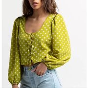 NEW Levi's Embry Tie Front Shirt Green Floral Puff Balloon Sleeve Blouse Large