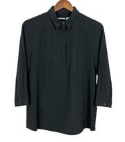 Betabrand Top Women Medium Black Sunrise to Sunset Travel Shirt Half Zip Pockets