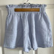 Women’s Spring Paperbag High Waist Baby Blue Pull On Cotton Shorts Sz Large