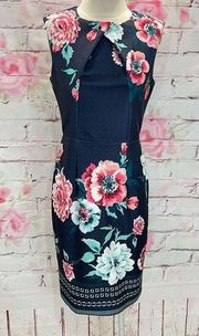 New York & company blue sleeveless floral sheath dress size medium