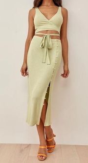 NWT Reformation SET Green Ribbed Skirt Top 2PC Set Womens Size XL