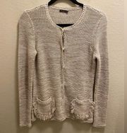 J. McLaughlin Fringe Pocket Snap Button Knit Cardigan Size XS